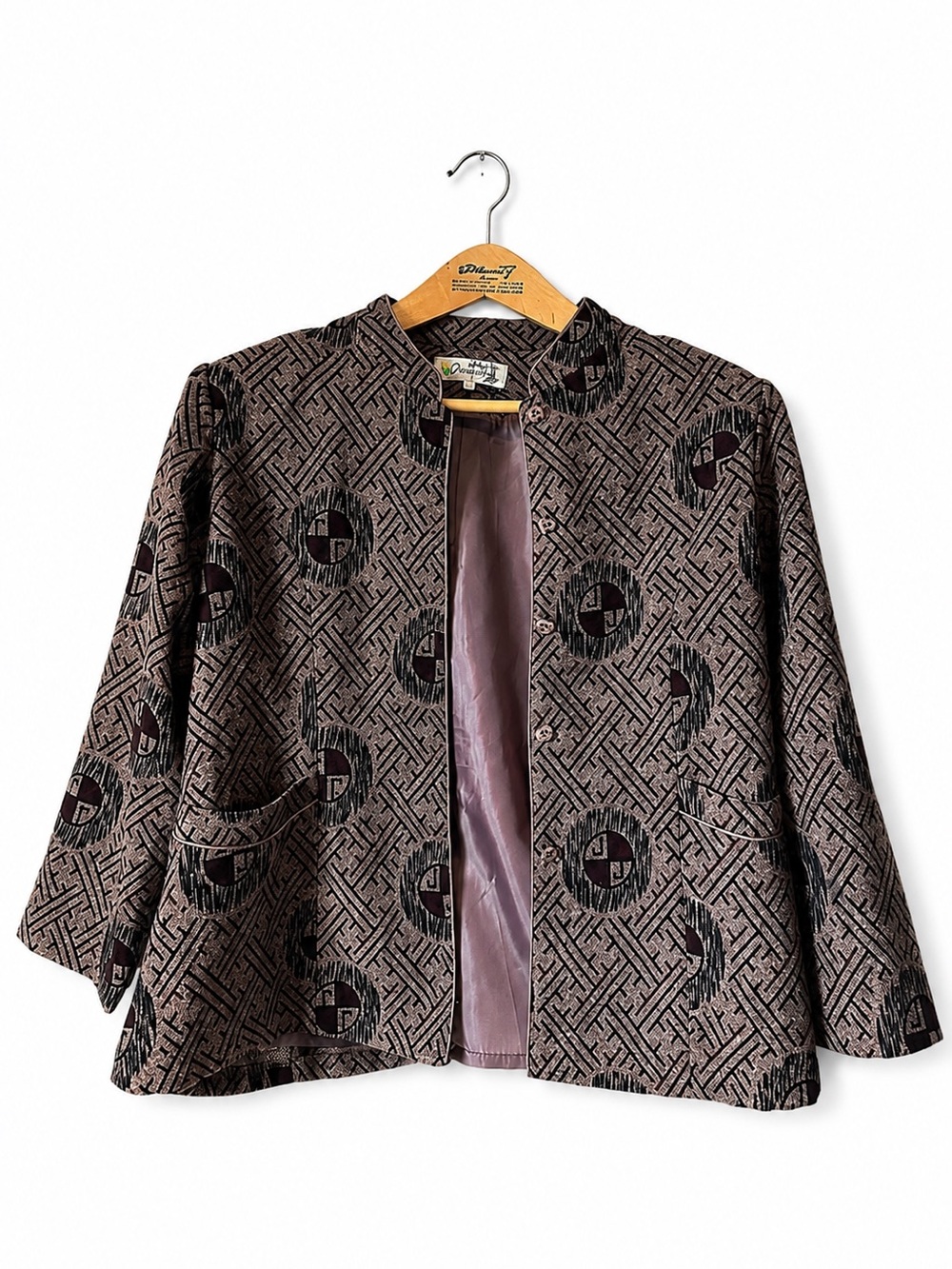 Chang Sheng Vintage Motif Pattern Open Front Evening Jacket Women’s Size 10